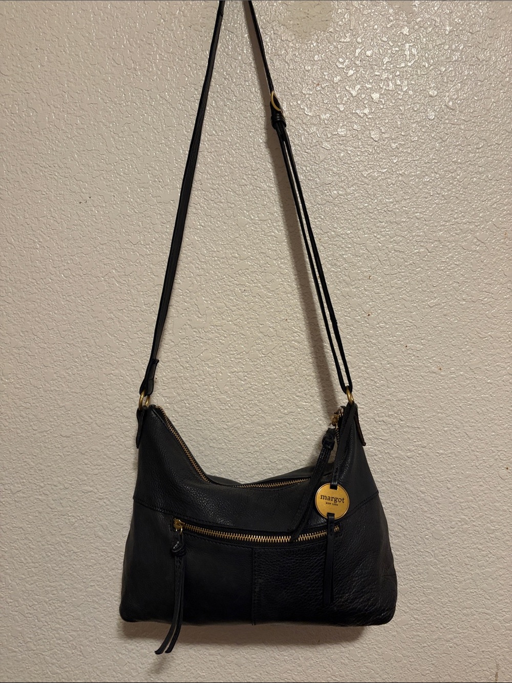 margot Black Leather Shoulder Hobo with Gold Hardware